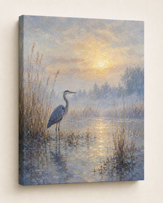Heron in the Mist Canvas, image 1