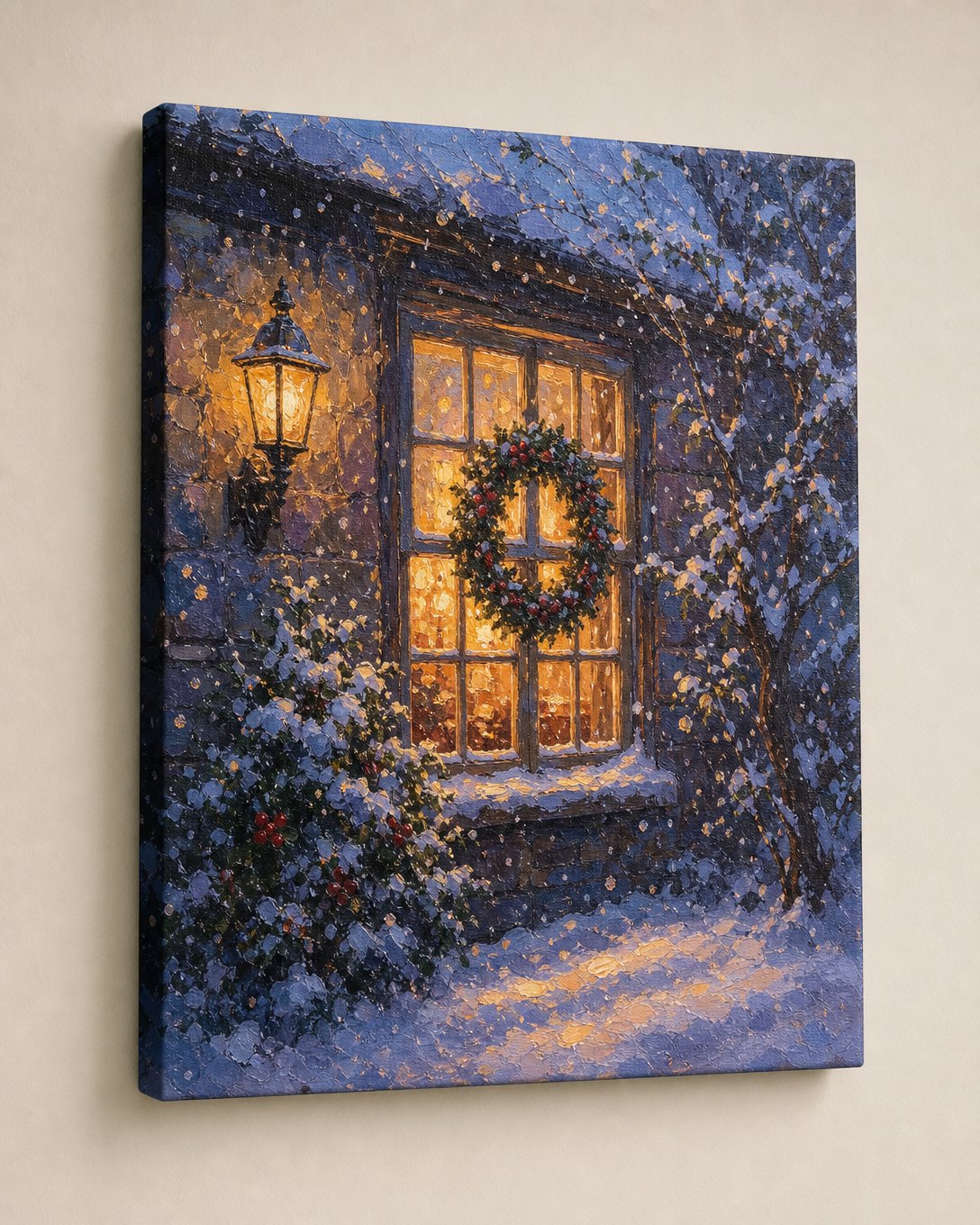 Lamplit Snow Window Canvas, image 1