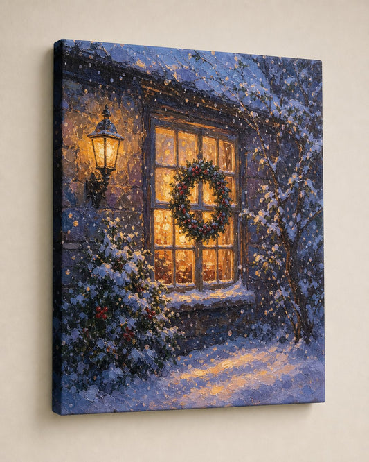 Lamplit Snow Window Canvas, image 1