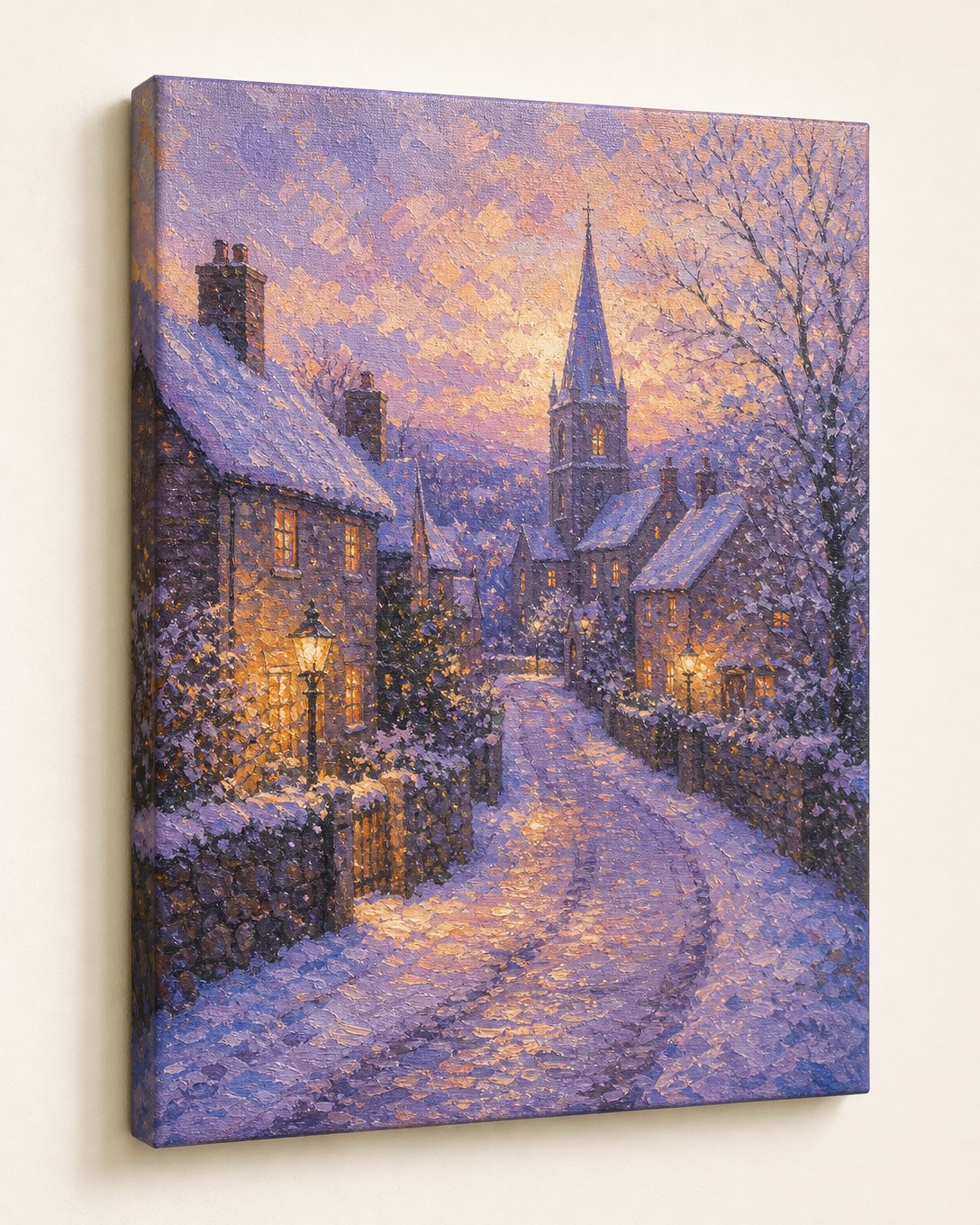 Village Snow at Dusk Canvas, image 1