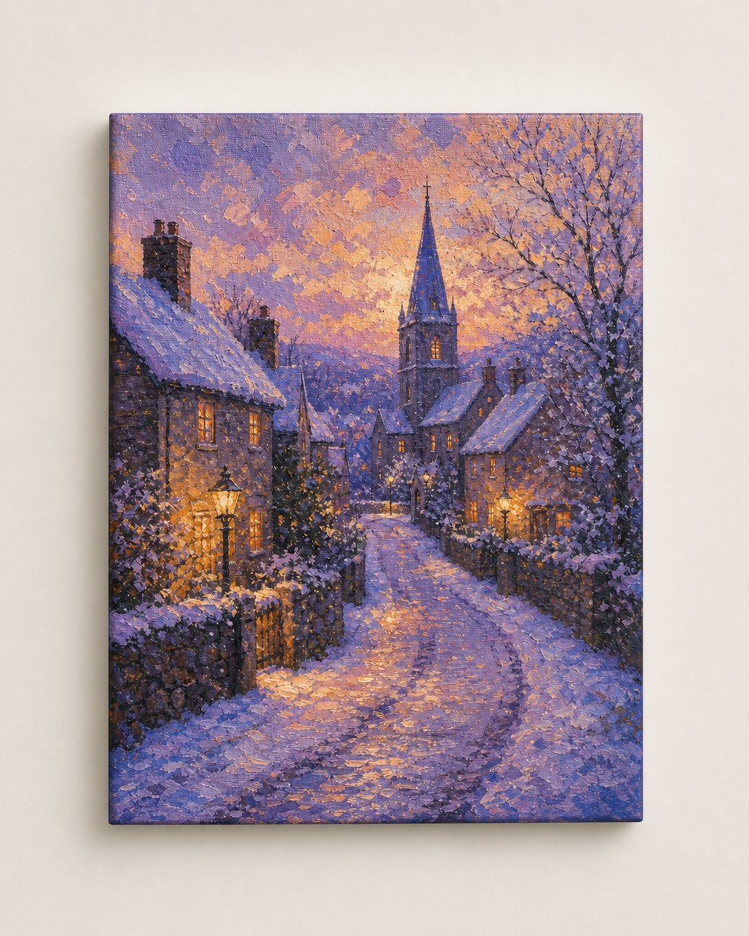 Village Snow at Dusk Canvas, image 2