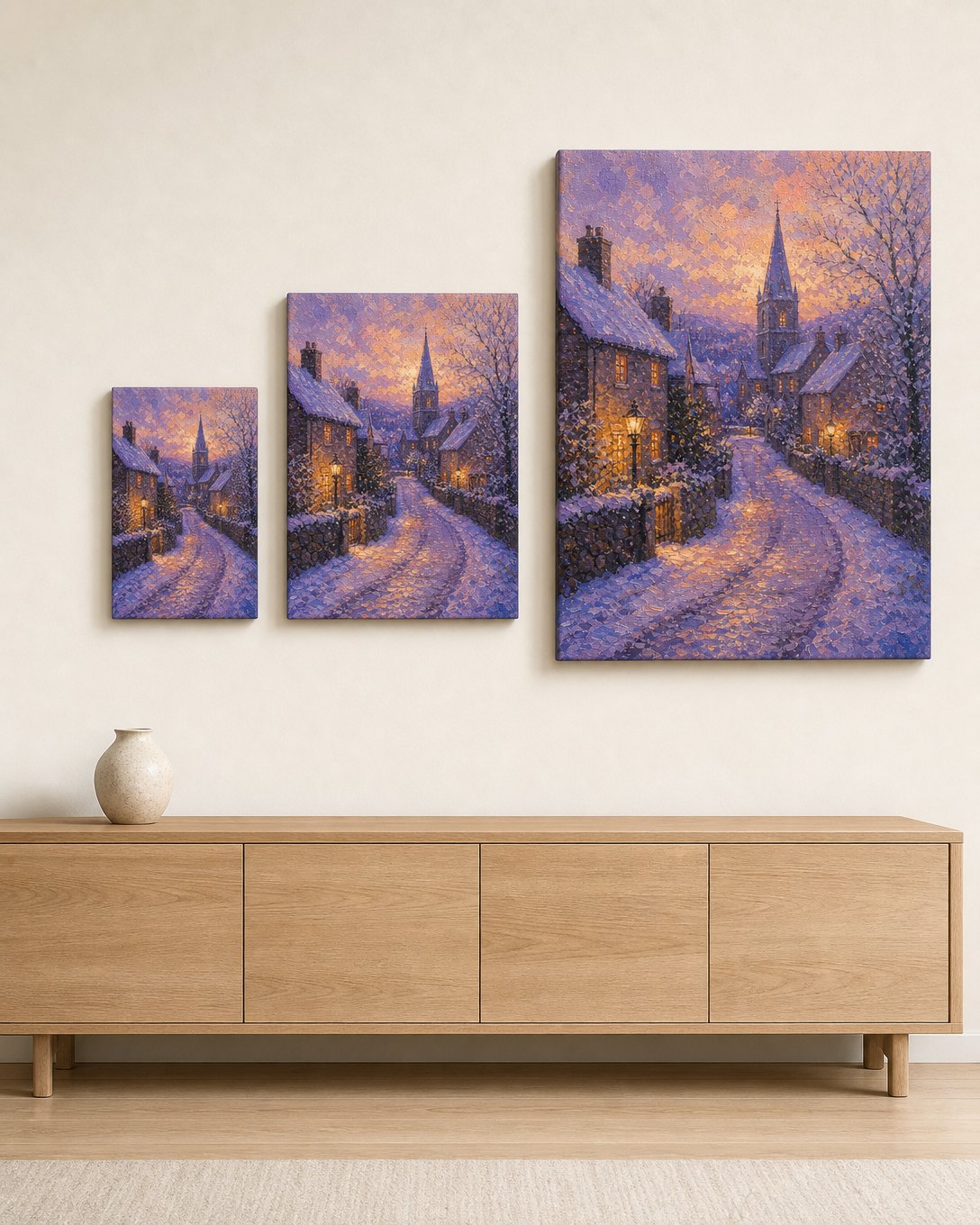 Village Snow at Dusk Canvas, image 3
