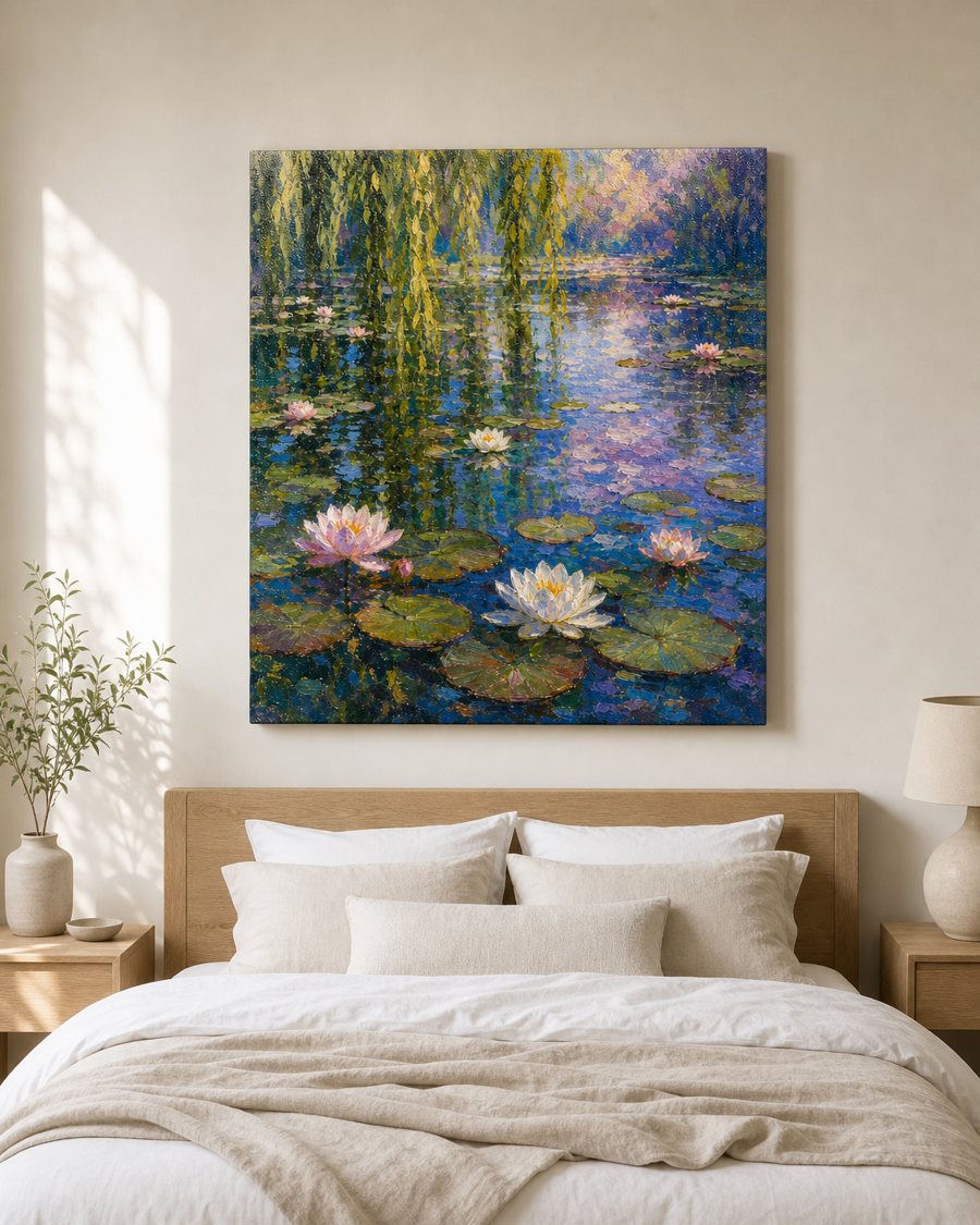 Water & Willow collection: Lily Pond Morning canvas in a room