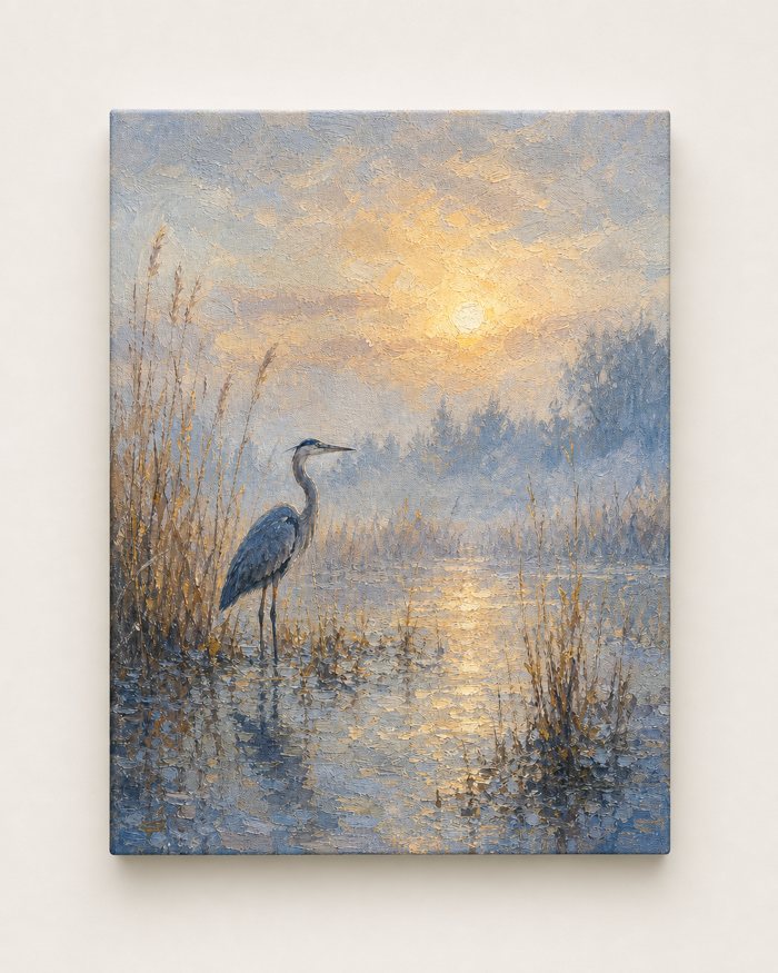 Heron in the Mist canvas